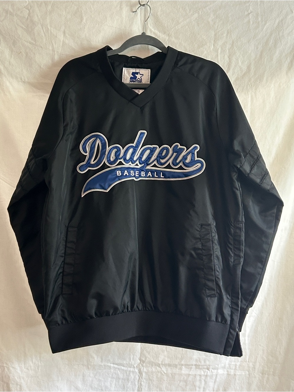 STARTER Dodgers Black Pullover Jacket with Blue Script and side zipper size L